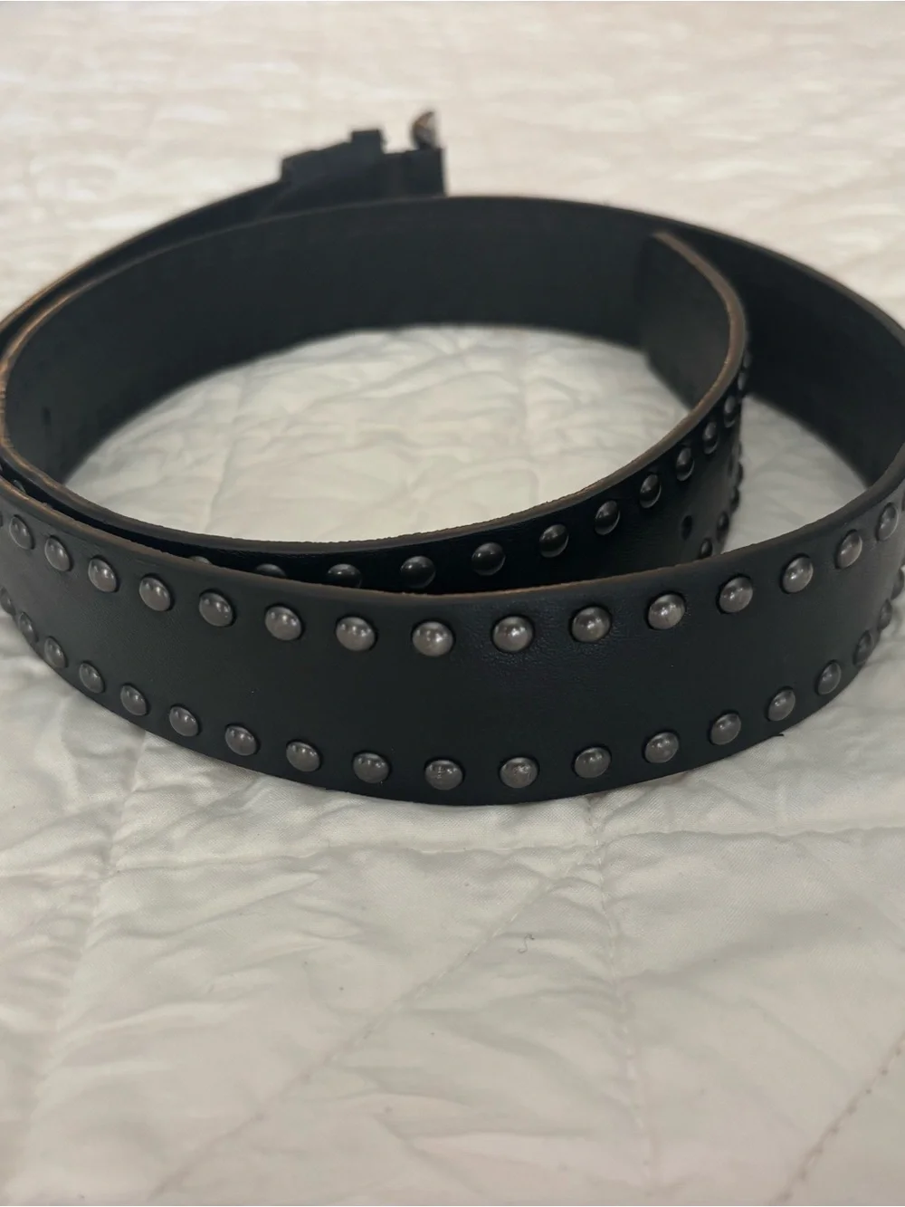 EUC Black Studded Leather (or faux) Belt 44” unisex no material/size stamp